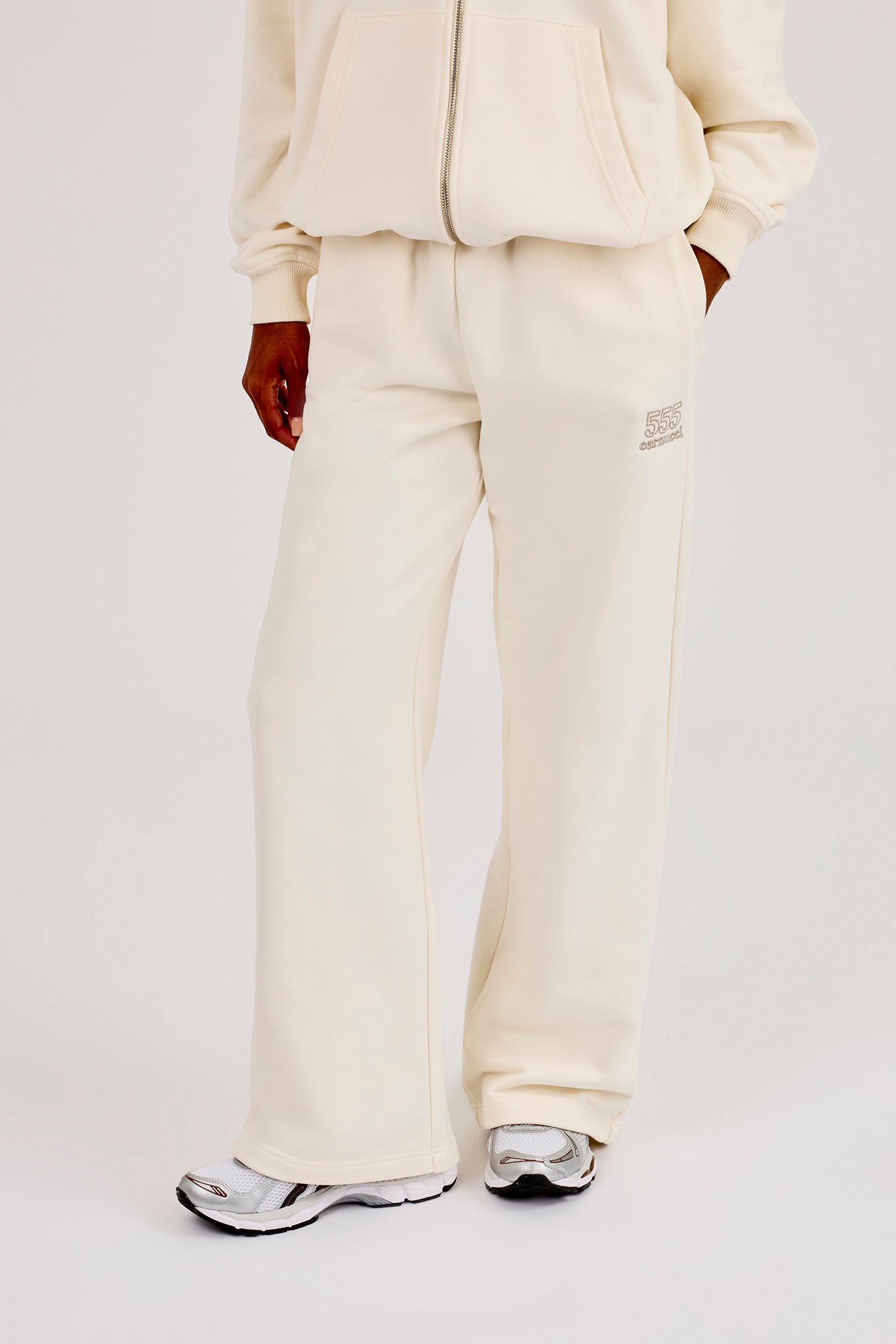 555 Embroidered Wide Leg Jogger - Off White