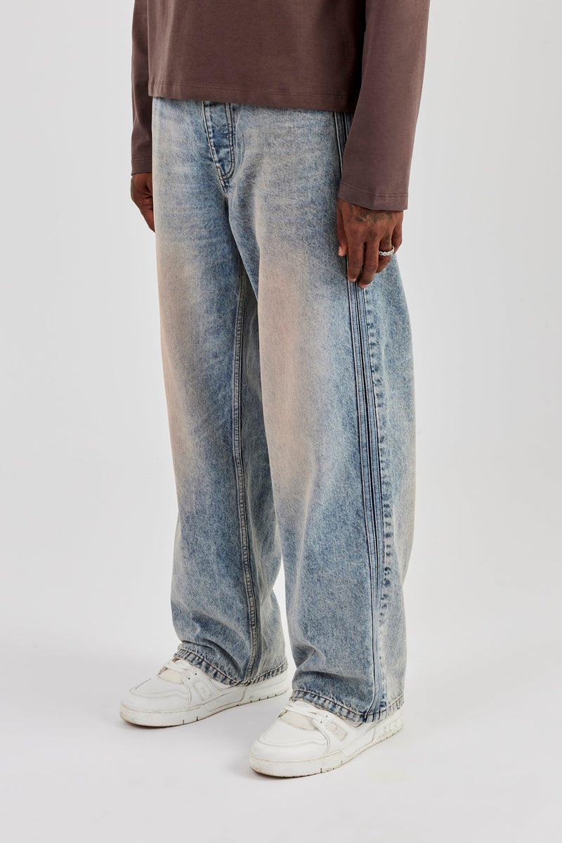 Baggy Fit Jean With Side Tape - Antique Wash