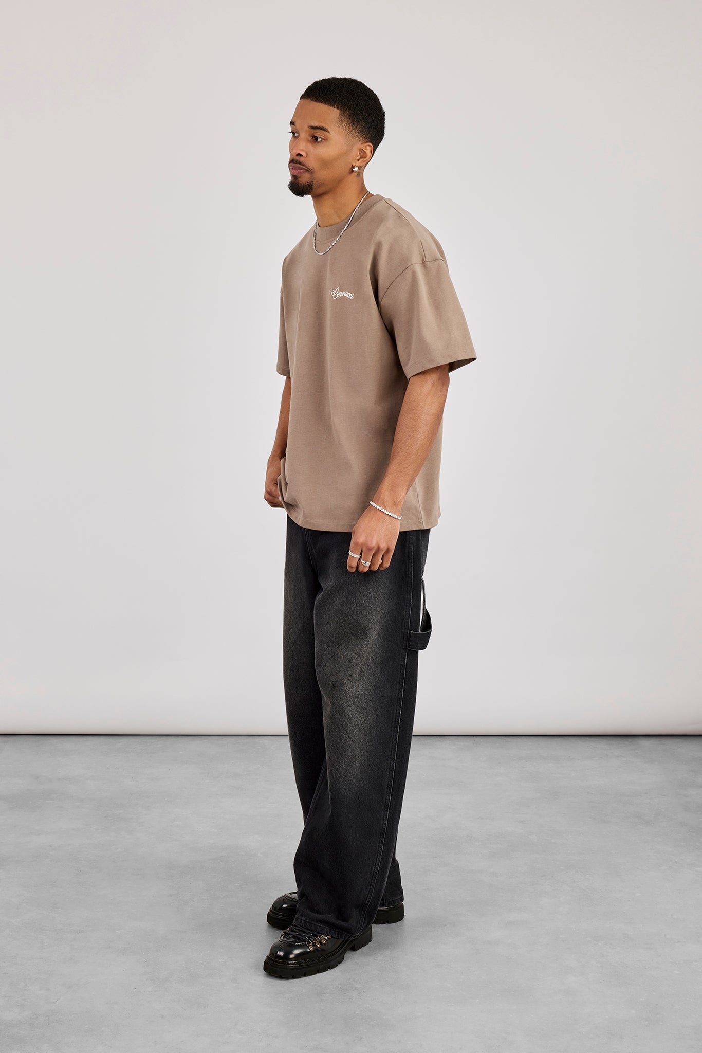 Oversized Contrast Logo T-Shirt - Brown | Mens Tees & Vests | Shop