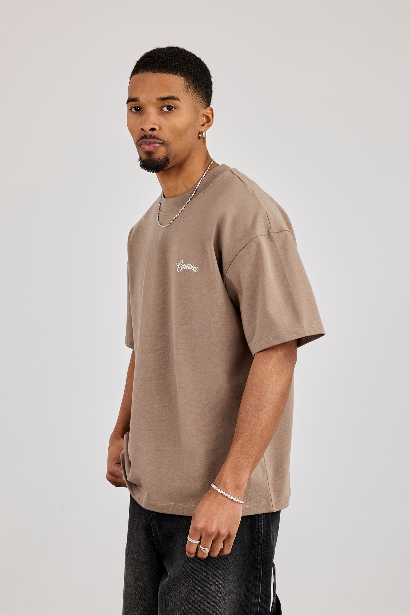 Oversized Contrast Logo T-Shirt - Brown | Mens Tees & Vests | Shop