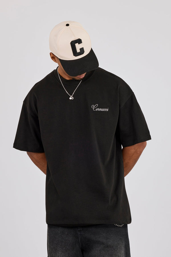 Oversized Contrast Logo T-Shirt - Black