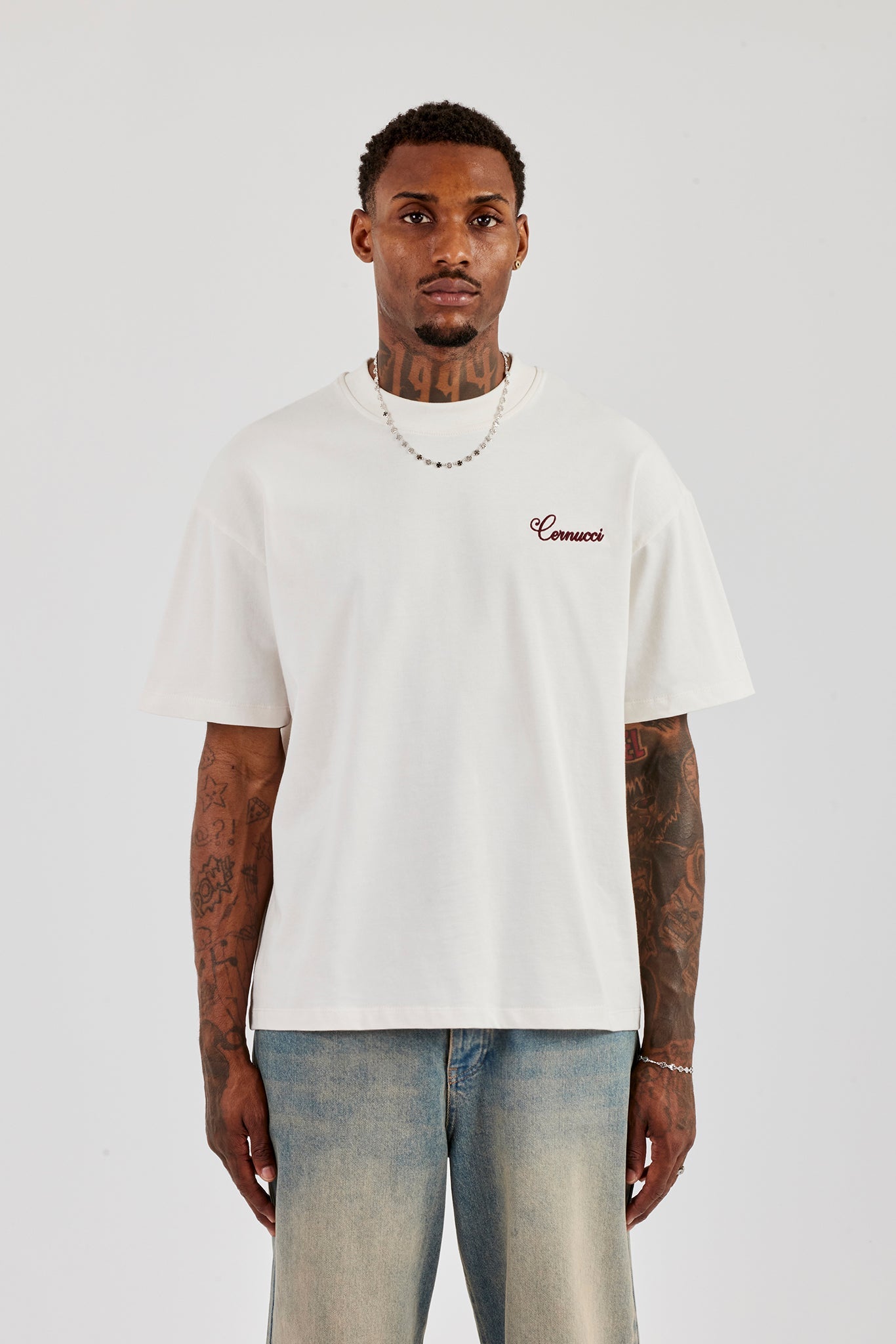 Oversized Contrast Logo T-Shirt - Off White