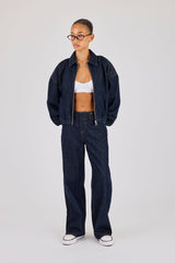 Contrast Stitch Denim Collared Bomber & Denim Jean - Indigo