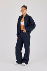 Contrast Stitch Denim Collared Bomber & Denim Jean - Indigo