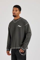Contrast Stitch Alto Astral Long Sleeve T-Shirt - Charcoal