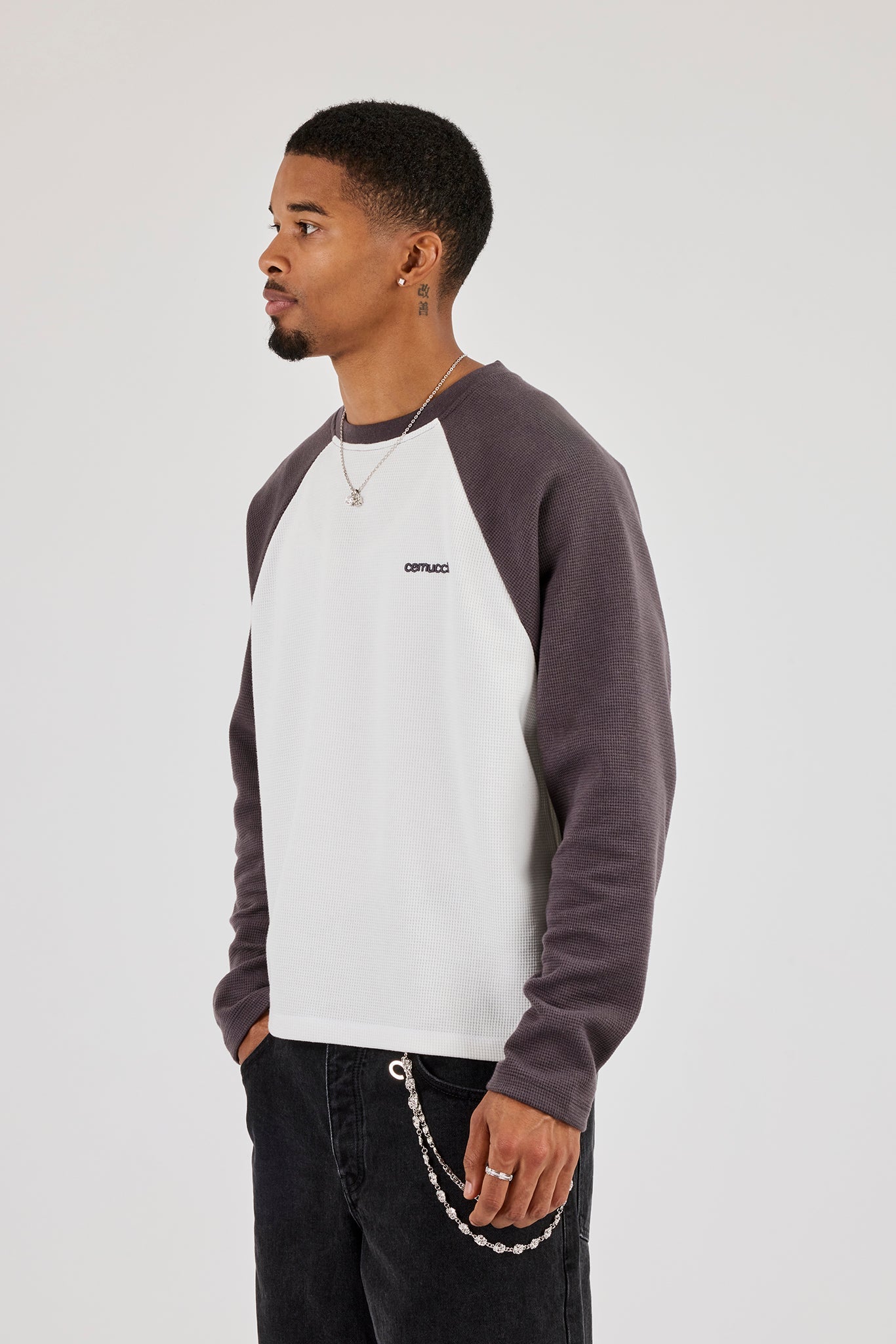 Long Sleeve Waffle Raglan T-Shirt - Charcoal
