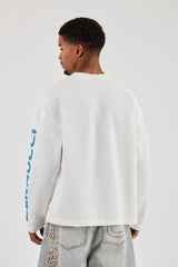 Long Sleeve Waffle Printed T-Shirt - Off White