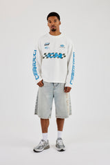 Long Sleeve Waffle Printed T-Shirt - Off White