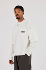 Long Sleeve Slub Faux Layer Pocket T-Shirt - White