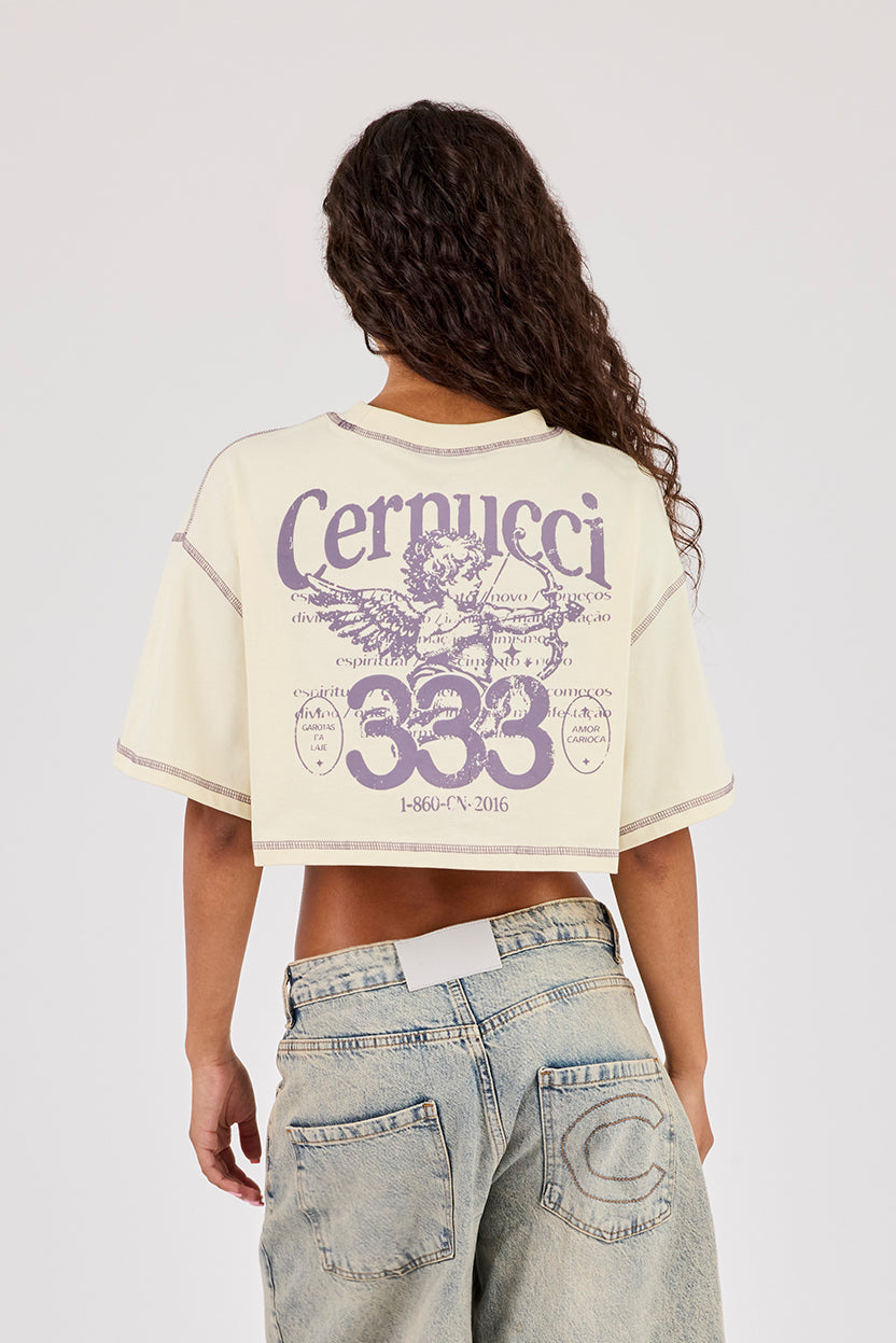 Cropped Contrast Stitch 333 Cherub T-Shirt - Butter Yellow