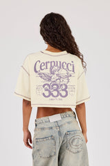 Cropped Contrast Stitch 333 Cherub T-Shirt - Butter Yellow