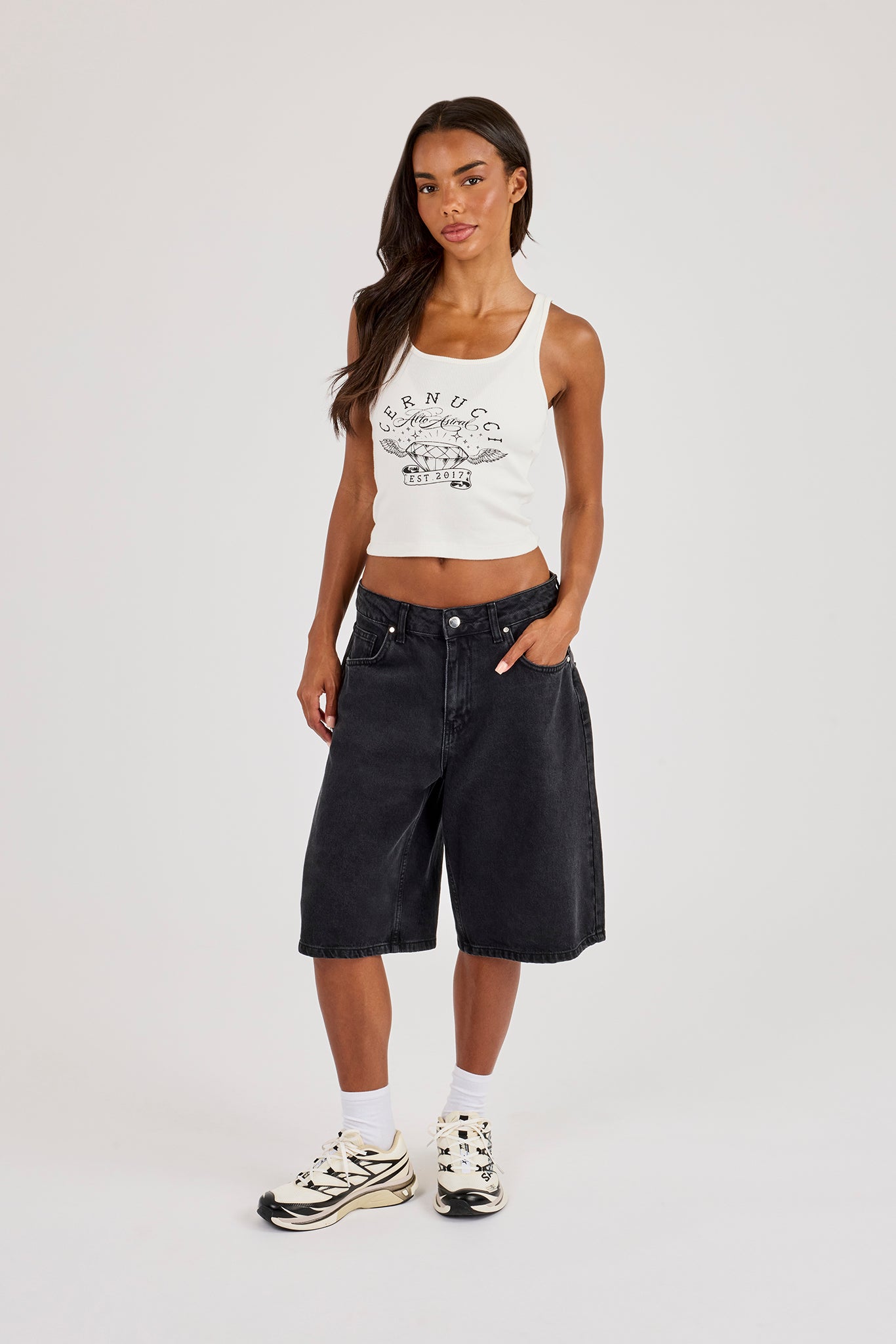 Rib Diamond Graphic Print Vest - Off White