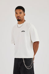 Rio Contrast Stitch Boxy Waffle T-Shirt - Off White