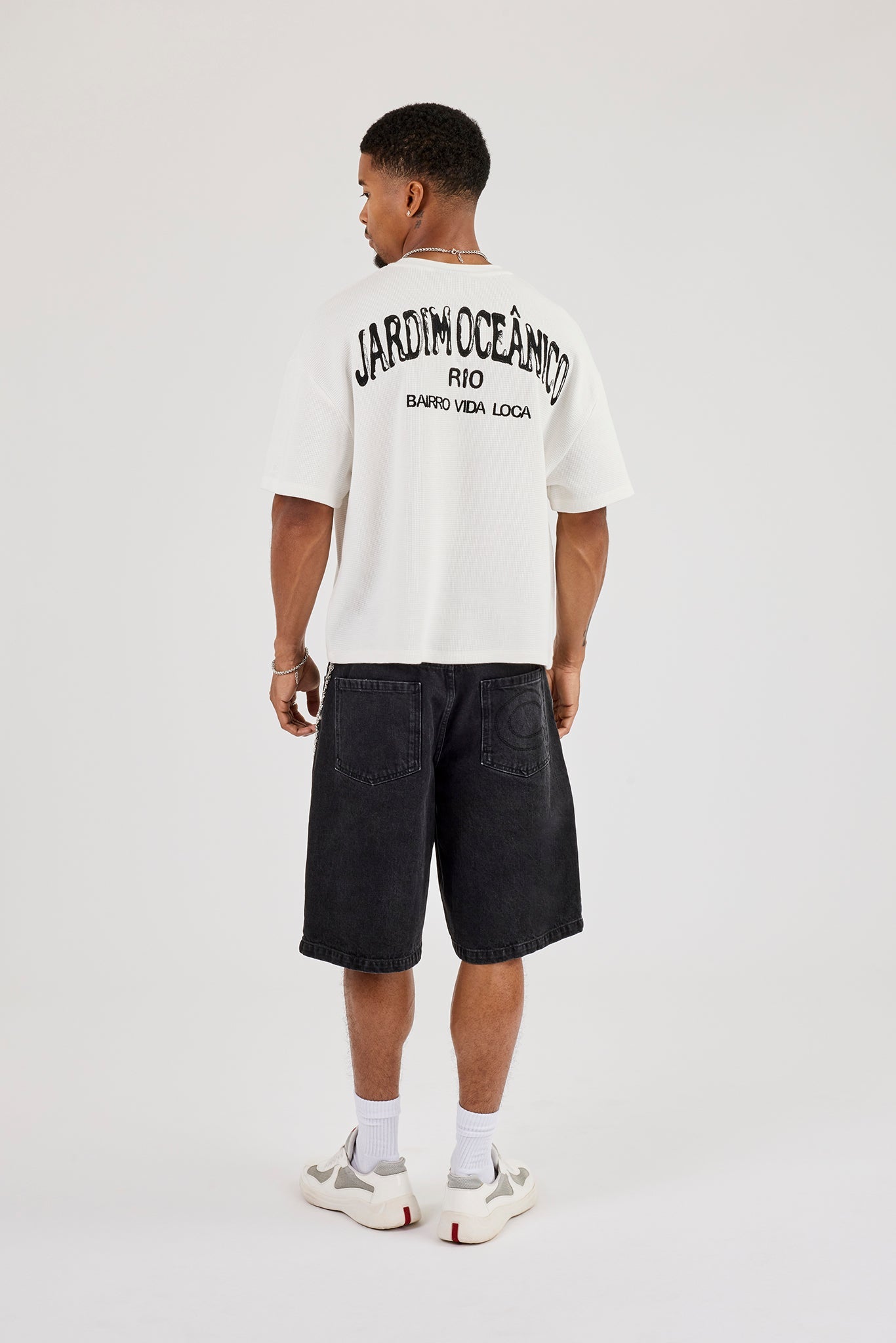 Rio Contrast Stitch Boxy Waffle T-Shirt - Off White