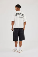 Rio Contrast Stitch Boxy Waffle T-Shirt - Off White
