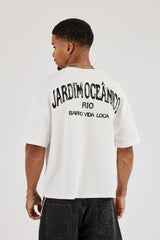 Rio Contrast Stitch Boxy Waffle T-Shirt - Off White