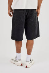 Denim Bermuda Jorts & 10mm C Branded Double Layer Rose Motif Jean Chain - Washed Black