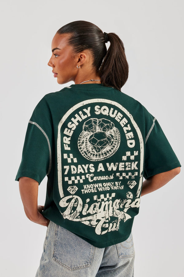 Diamond Cut Contrast Stitch T-Shirt - Forest Green