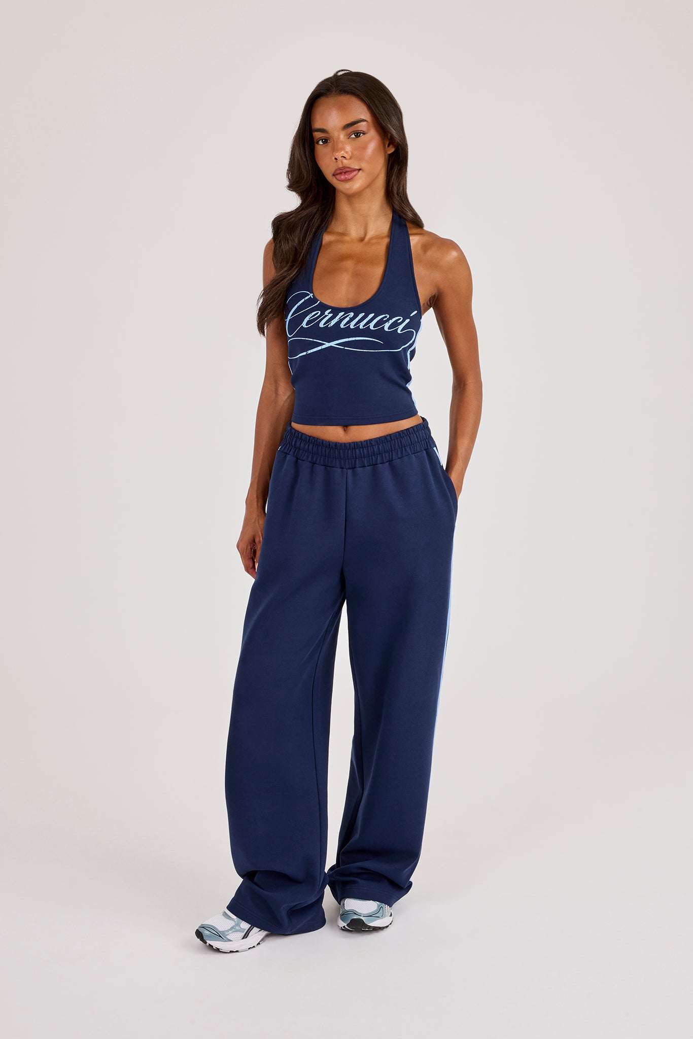 Cracked Print Halterneck Top - Navy Blue
