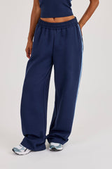 Cracked Print Panelled Wide Leg Jogger - Navy Blue