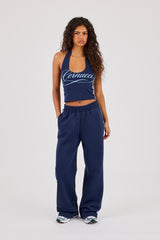 Cracked Print Halterneck Top - Navy Blue