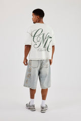 Boxy Contrast Stitch CN17 Back Print T-Shirt - Off White
