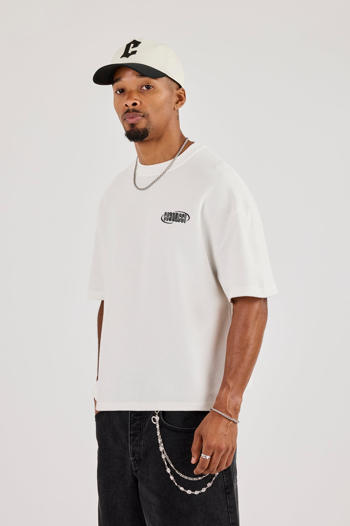 Waffle Boxy Back Print T-Shirt - Off White