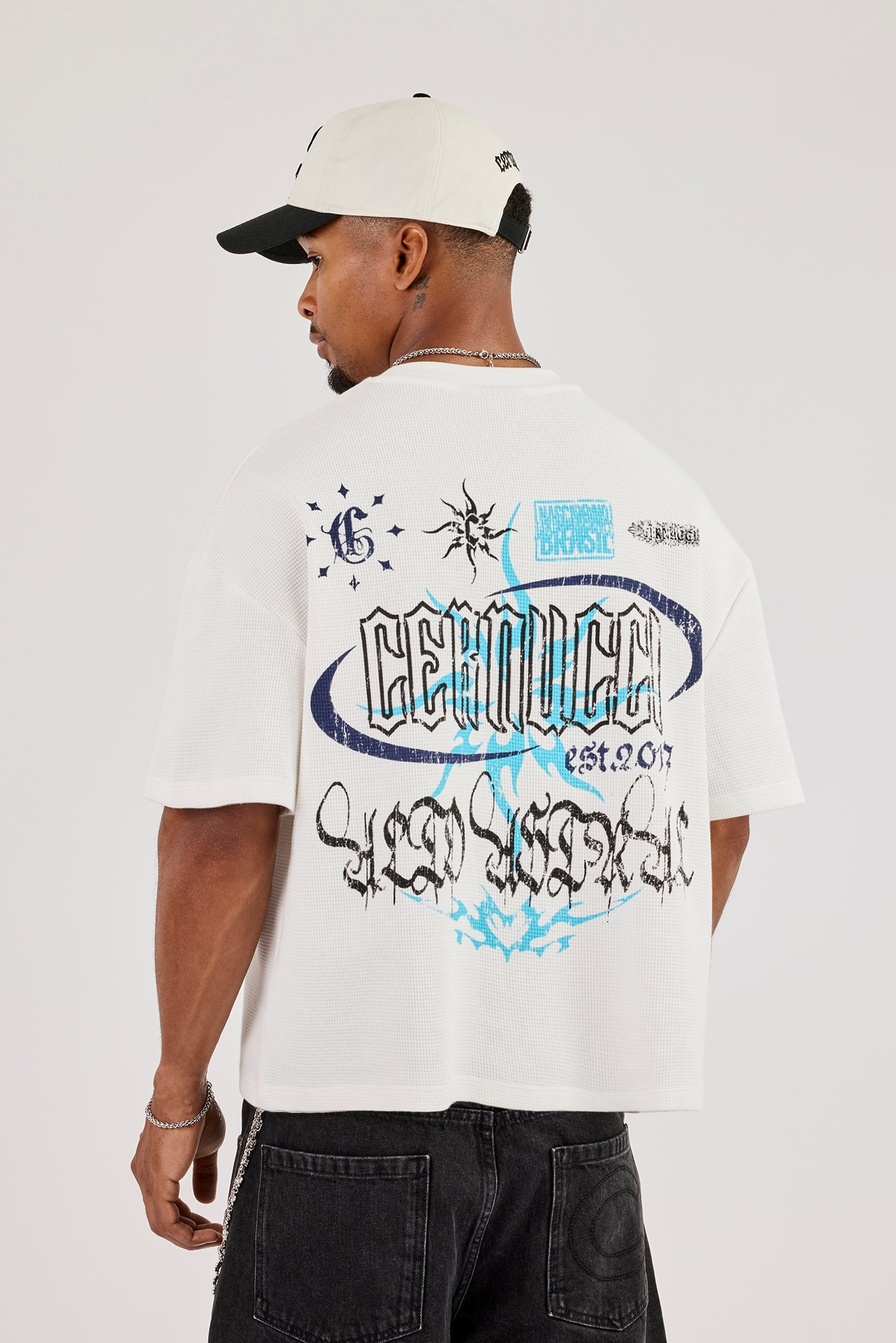 Waffle Boxy Back Print T-Shirt - Off White
