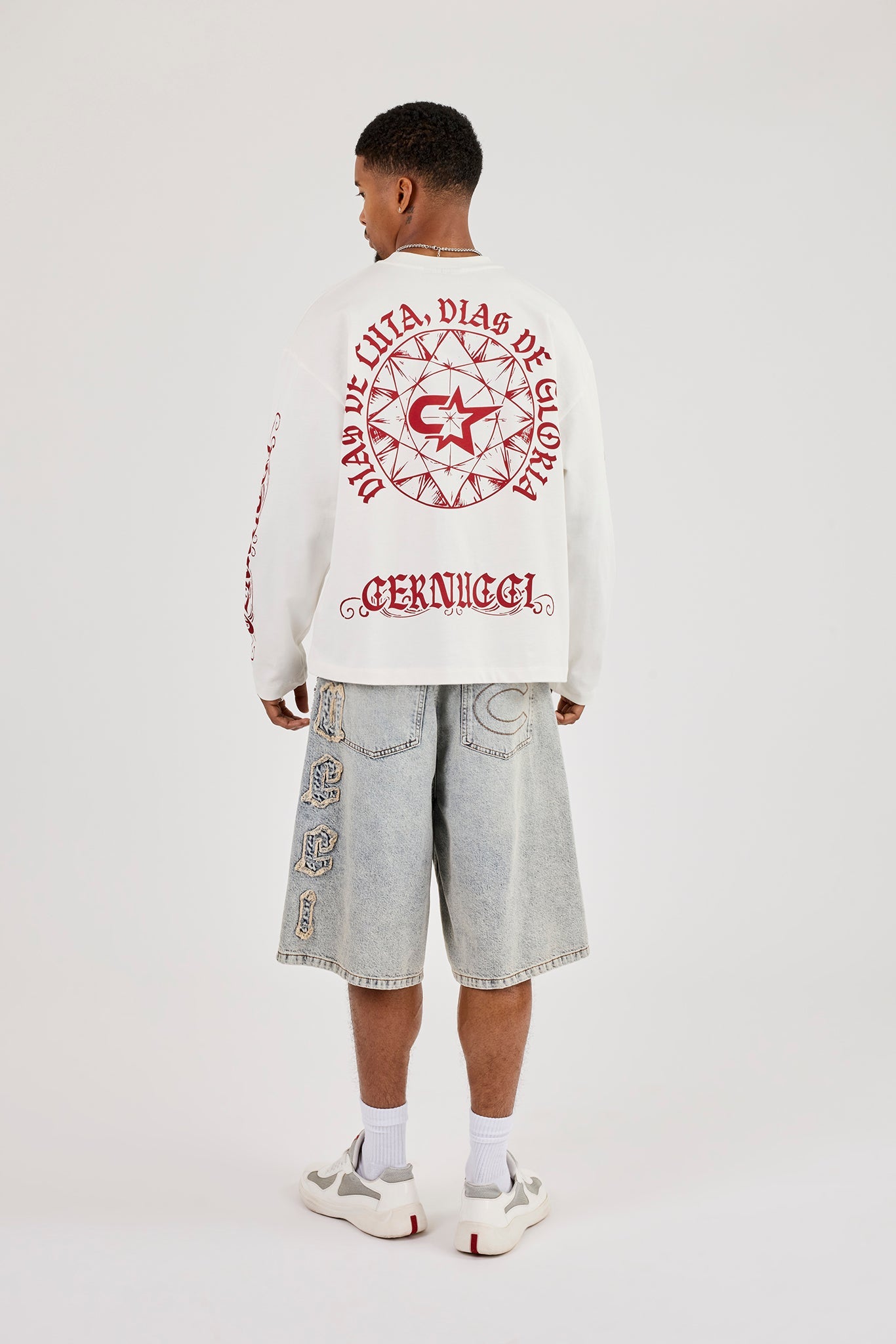 Long Sleeve Dias De Gloria Print T-Shirt - White