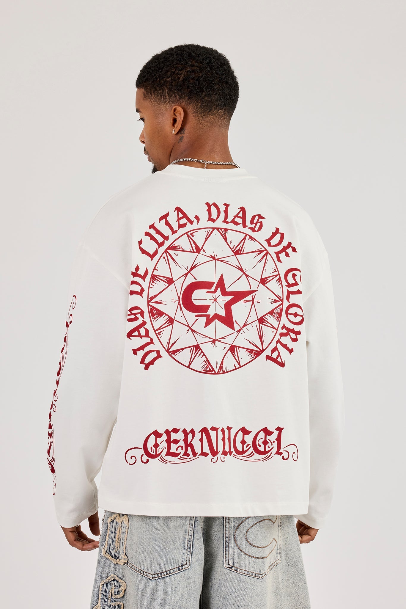 Long Sleeve Dias De Gloria Print T-Shirt - White