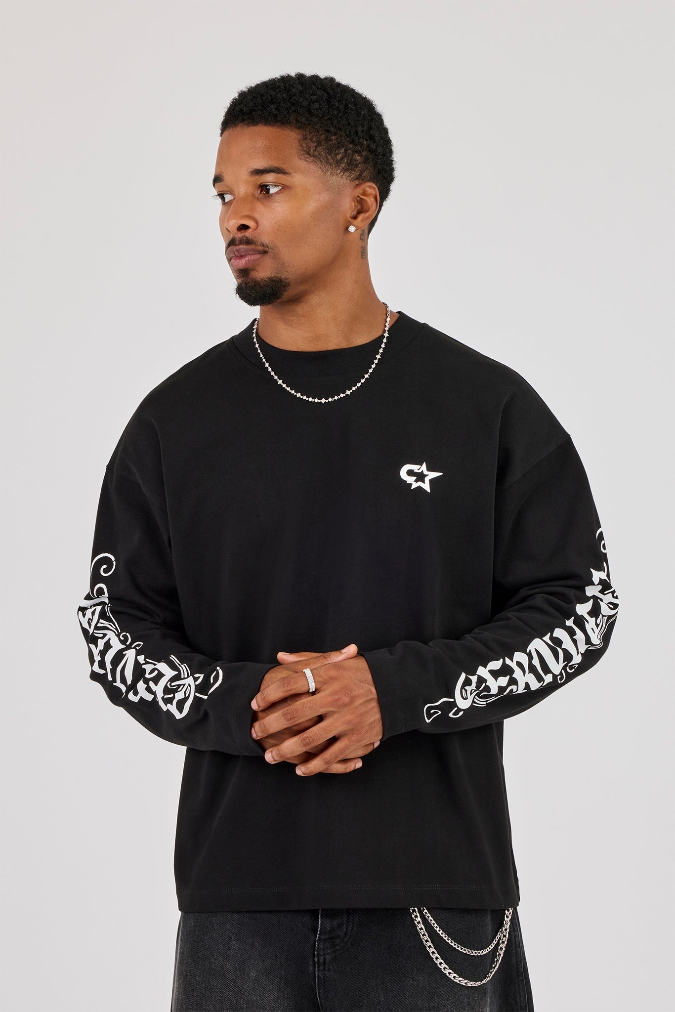 Long Sleeve Dias De Gloria Print T-Shirt - Black