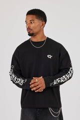 Long Sleeve Dias De Gloria Print T-Shirt - Black