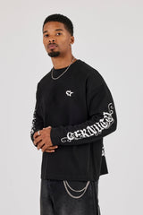 Long Sleeve Dias De Gloria Print T-Shirt - Black