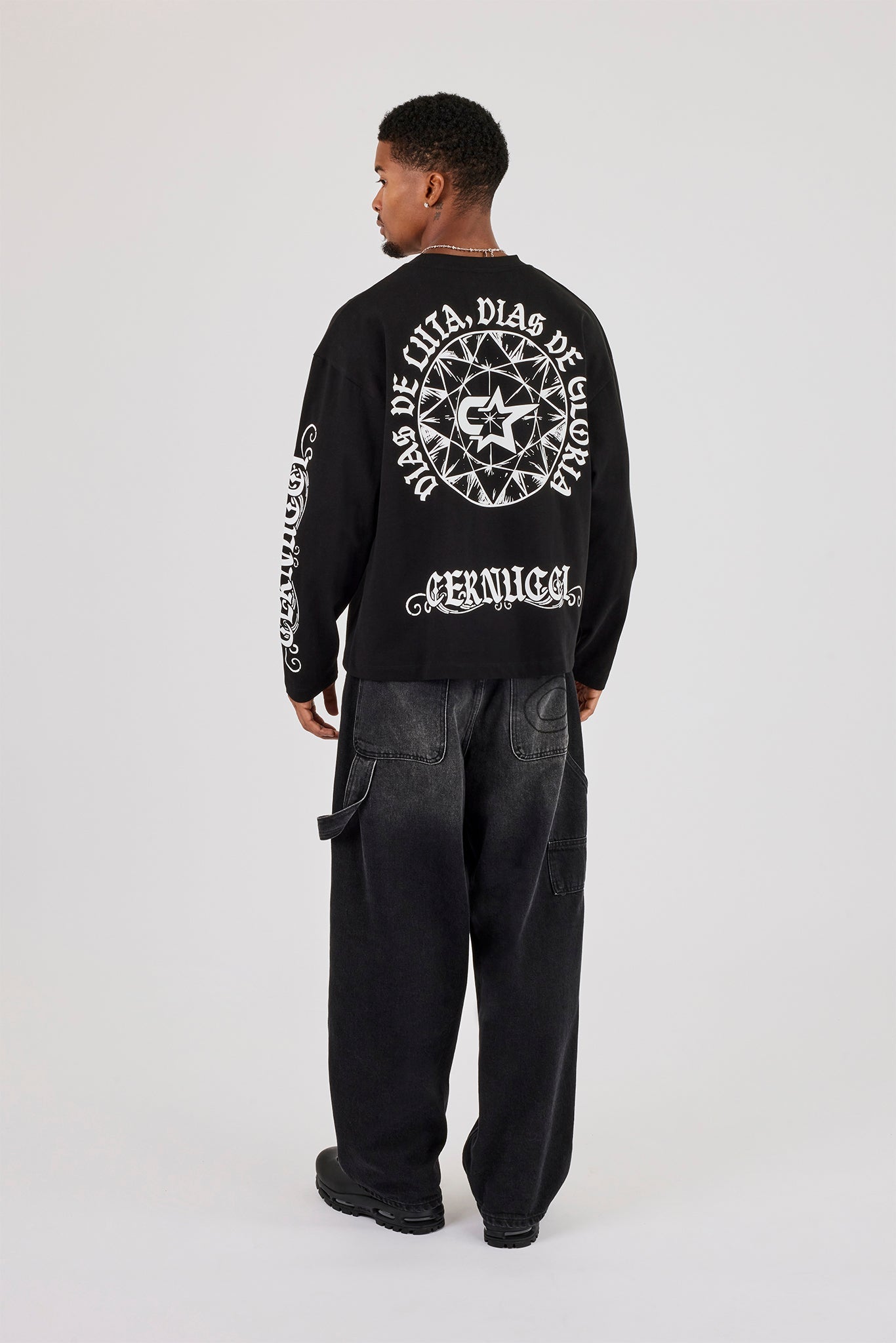 Long Sleeve Dias De Gloria Print T-Shirt - Black