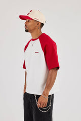 Waffle Raglan Logo Boxy T-Shirt - Red