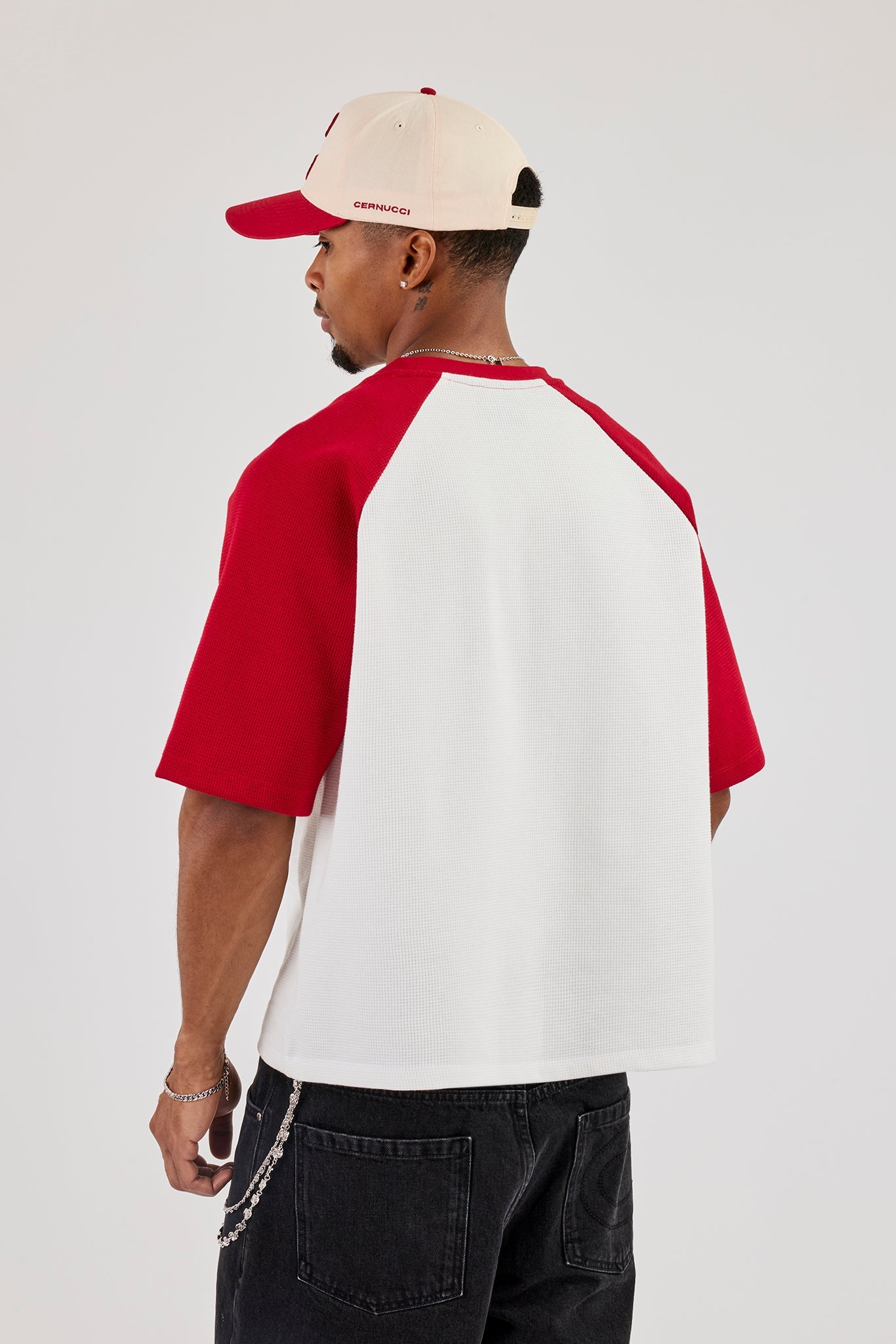 Waffle Raglan Logo Boxy T-Shirt - Red