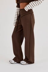 Pleated Waistband Wide Leg Jogger - Chocolate