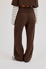 Pleated Waistband Wide Leg Jogger - Chocolate