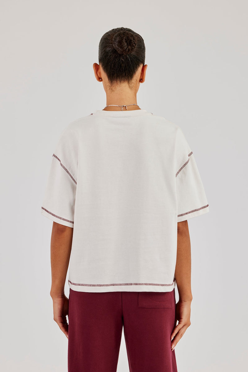 Oversized Contrast Stitch T-Shirt - Off White