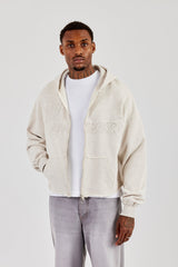 Boxy Applique Zip Hoodie - Ash Grey