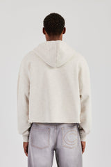 Boxy Applique Zip Hoodie - Ash Grey