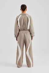 Contrast Panel Nylon Zip Through Tracksuit - Khaki