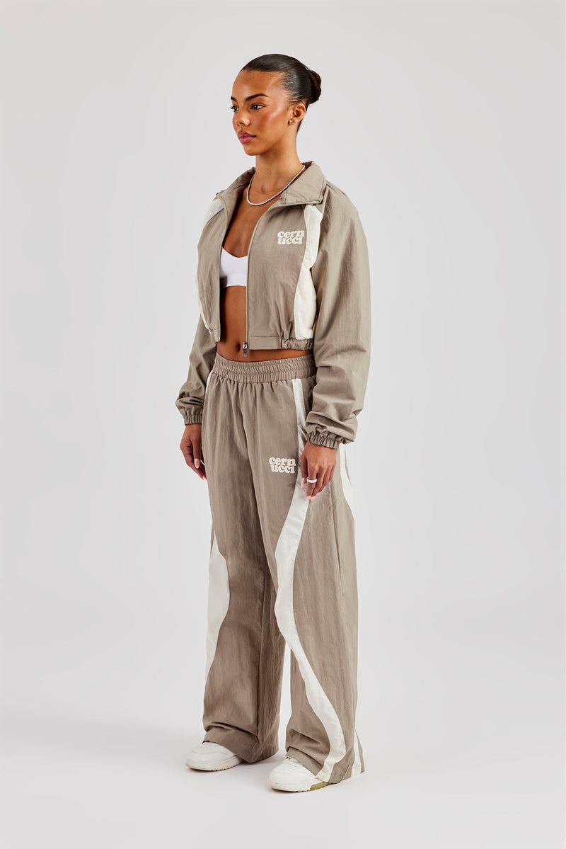 Contrast Panel Nylon Zip Through Tracksuit - Khaki