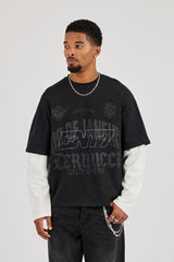 Long Sleeve Faux Layer Rio De Janeiro T-Shirt - Black