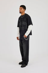 Long Sleeve Faux Layer Rio De Janeiro T-Shirt - Black