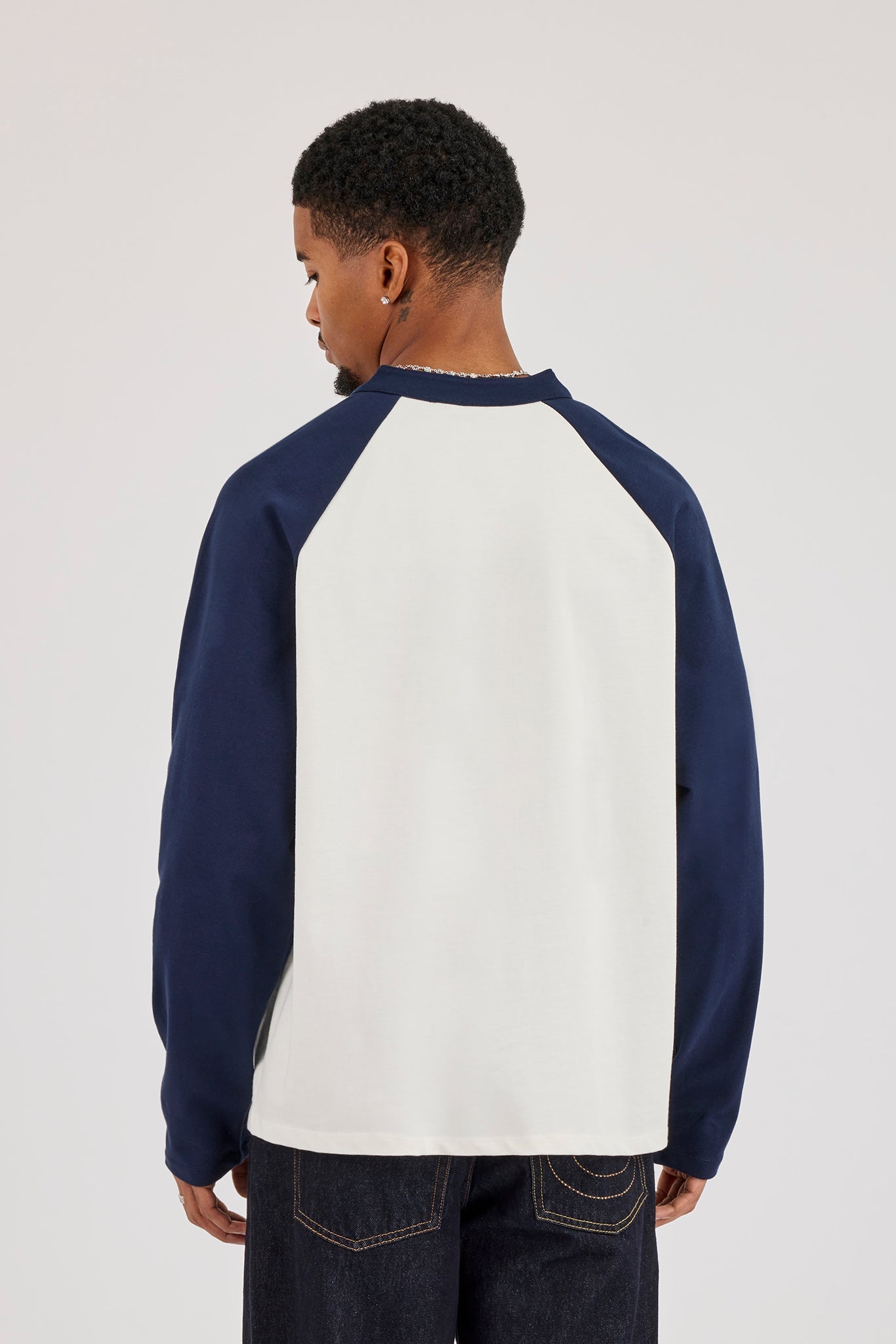 Long Sleeve Contrast Raglan Henley T-Shirt - Off White