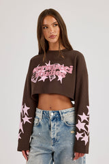 Waffle Puff Print Cropped T-Shirt - Chocolate