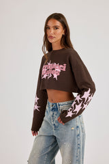 Waffle Puff Print Cropped T-Shirt - Chocolate