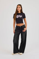 Cernucci Spray Graphic Cropped Baby Tee - Black