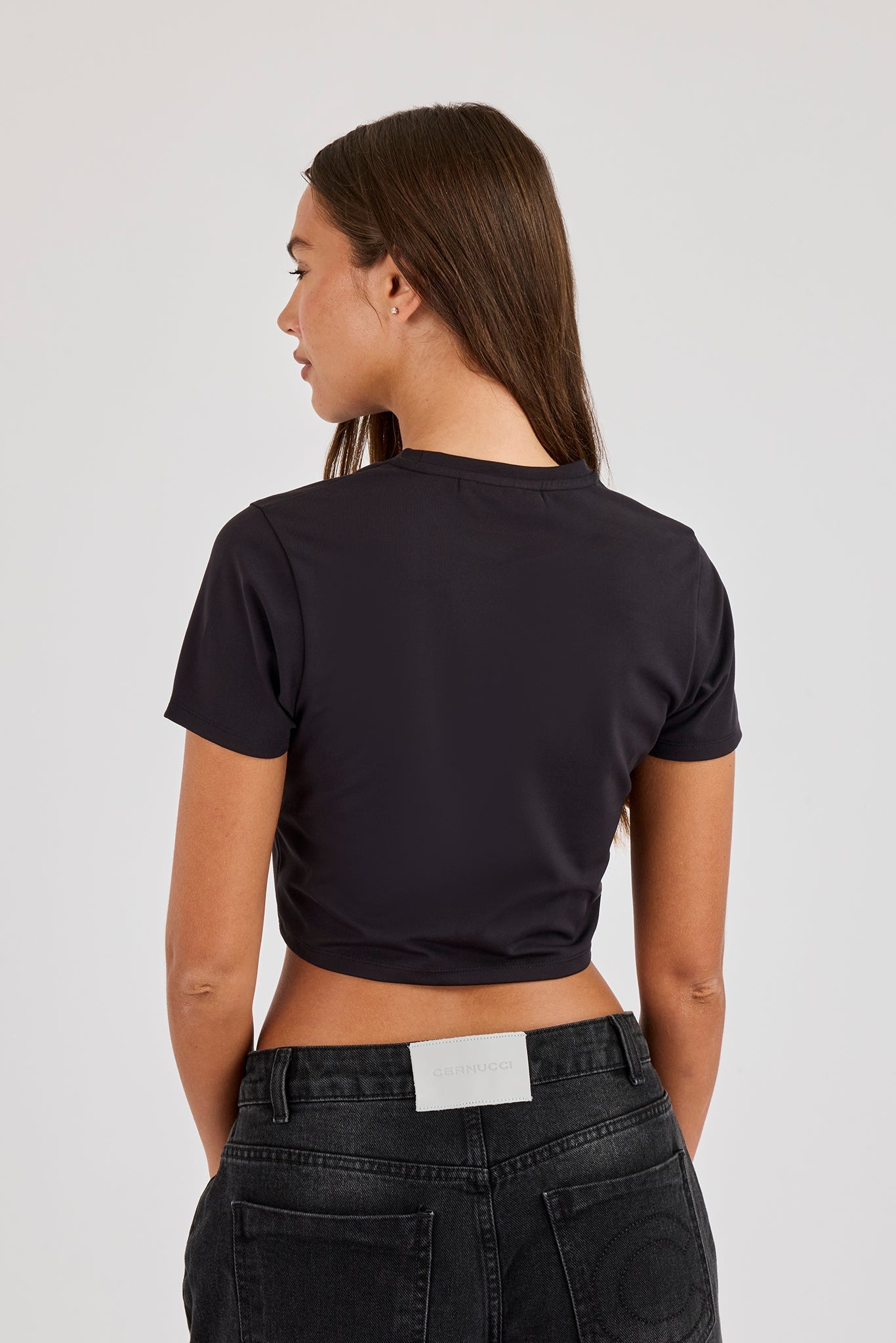 Cernucci Spray Graphic Cropped Baby Tee - Black